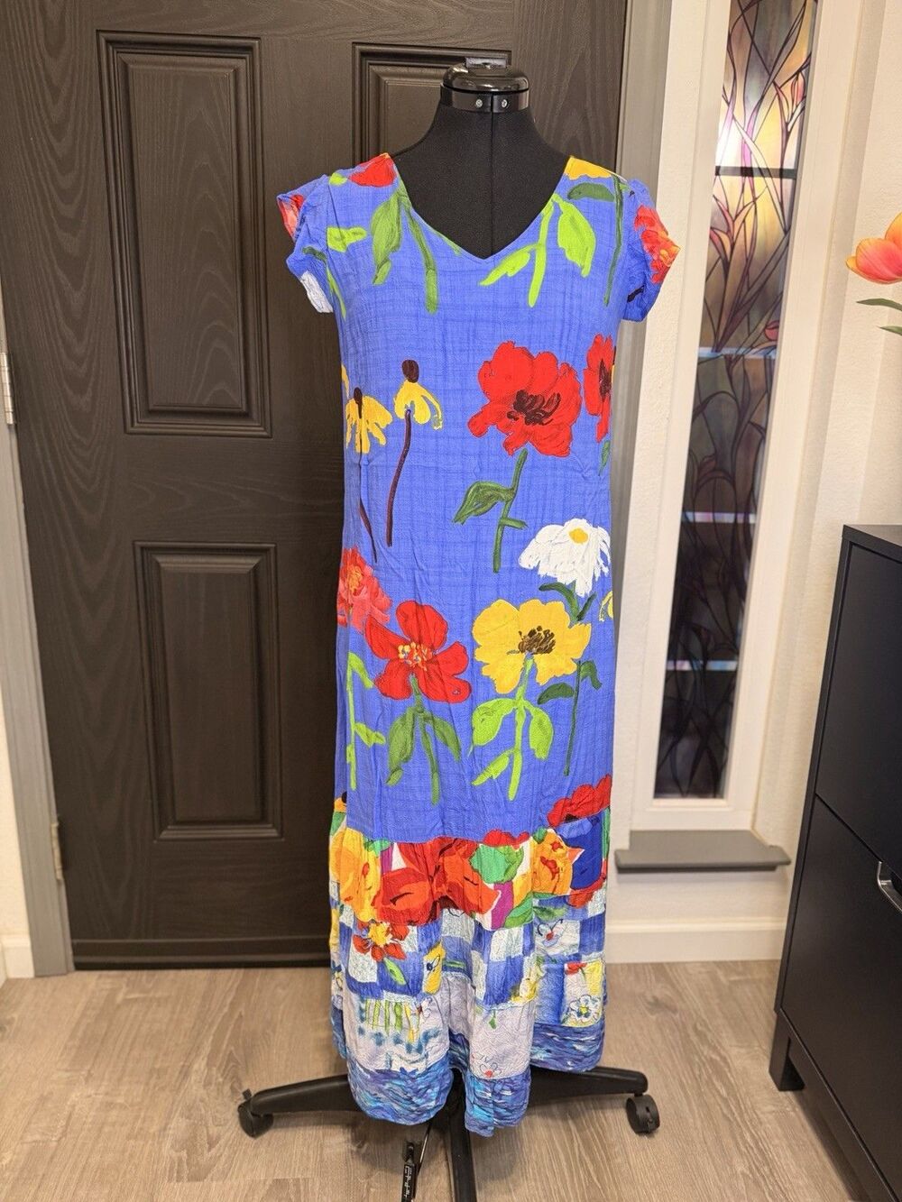 Jams World Women Dress SMALL Blue Floral  Sundress Cottagecore